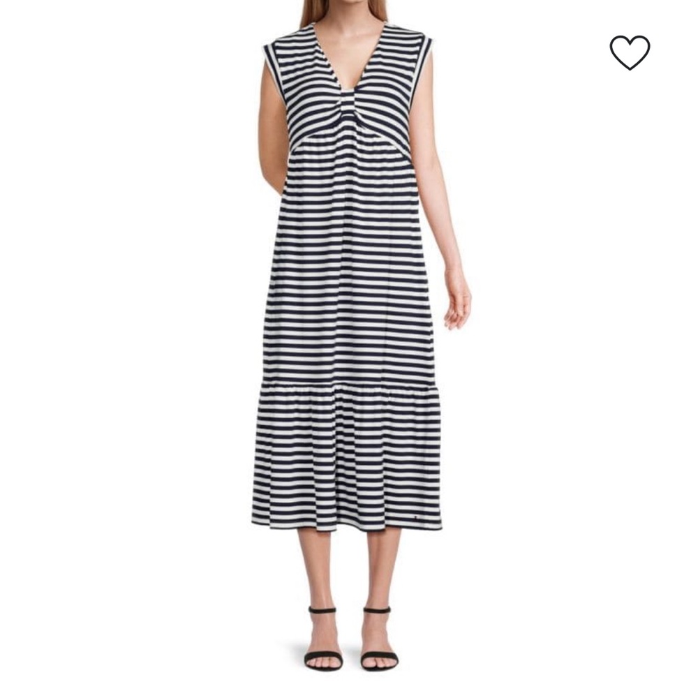 Tommy Hilfiger navy and White Striped Sleeveless Dress size L